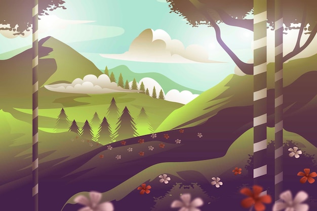 Free Vector cloudy day in the forest spring landscape