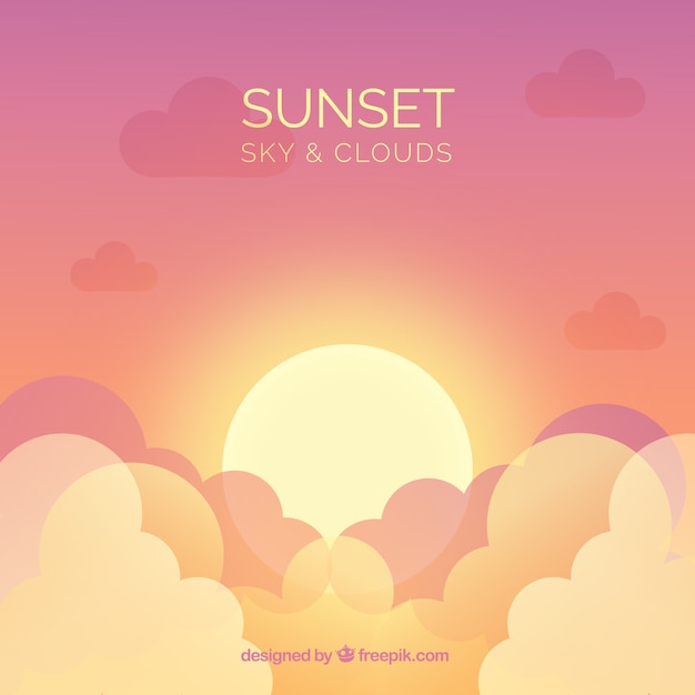 Free Vector cloudy sky background with big sun in flat style