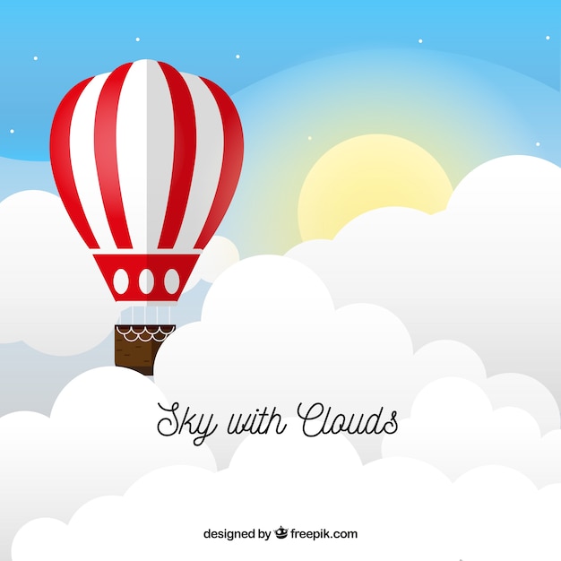 Cloudy sky background with colorful balloons flying