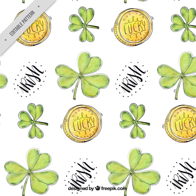 Clovers and moneys of watercolor pattern