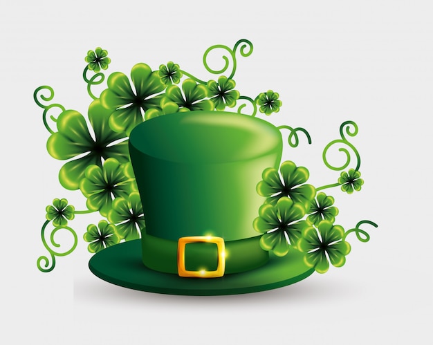 Free Vector clovers plants and hat for st patrick's day