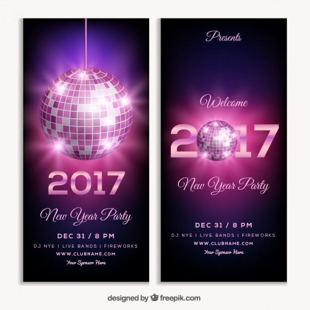 Free Vector club flyer for 2017 new year party 