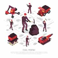 Free vector coal mining isometric template set