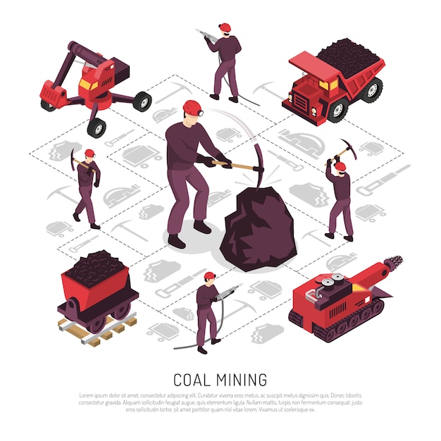 Free Vector coal mining isometric template set