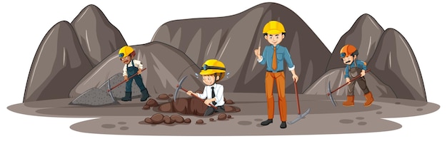 Free vector coal mining scene with many engineers