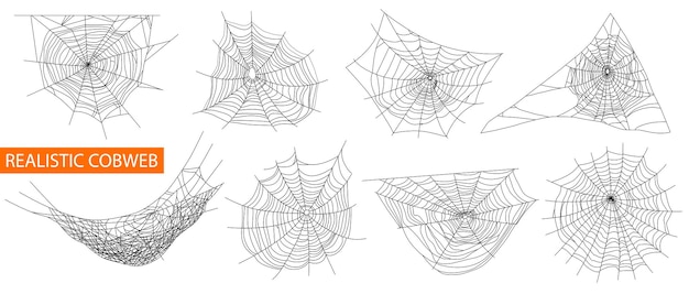 Free Vector cobweb realistic set with scary spider symbols isolated illustration