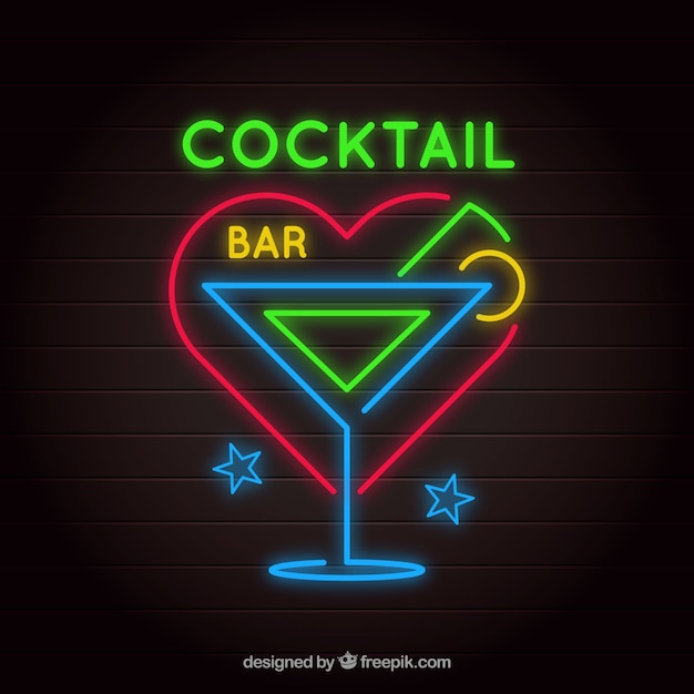 Cocktail bar sign with neon light style