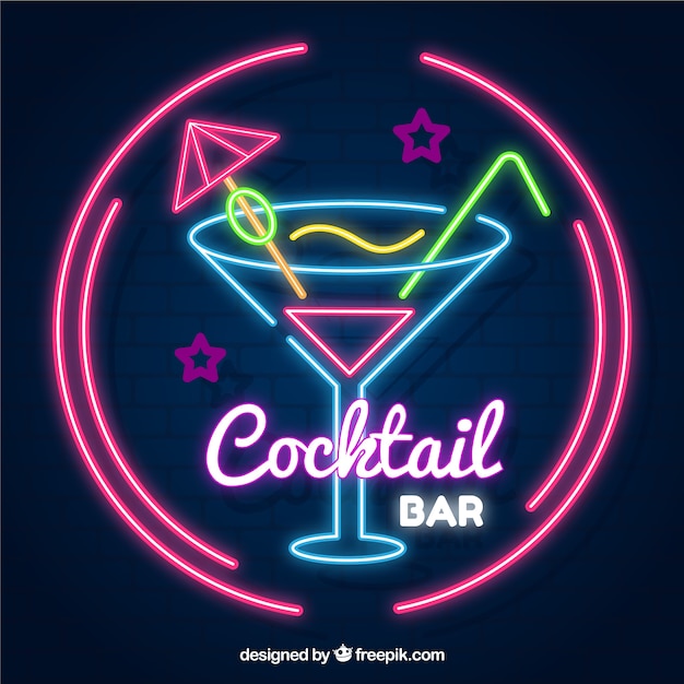 Cocktail bar sign with neon light style