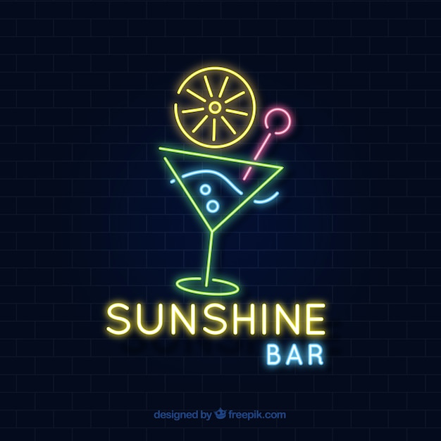 Cocktail bar sign with neon light style