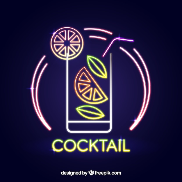 Cocktail bar sign with neon light style