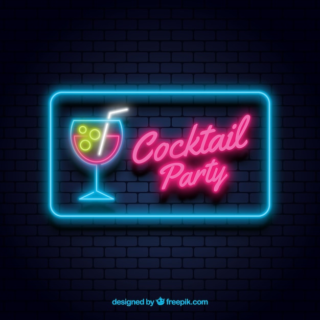 Cocktail bar sign with neon light style