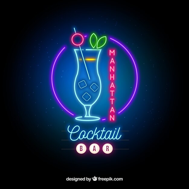 Cocktail bar sign with neon light style