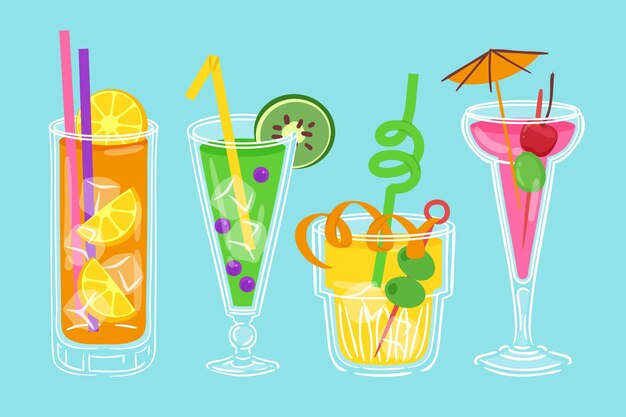 Cocktail collection drawn concept