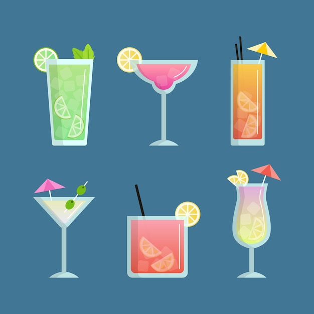 Cocktail collection in flat design