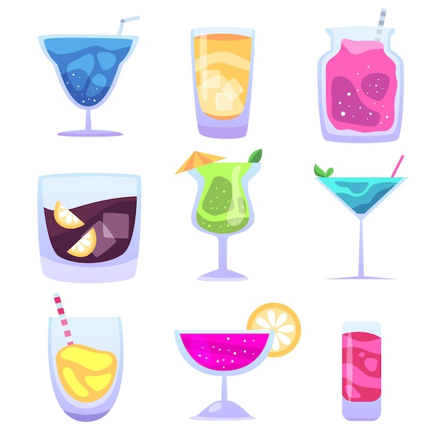 Cocktail collection in flat design