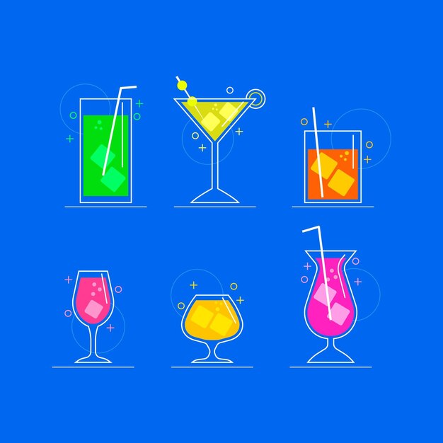 Cocktail collection in flat design