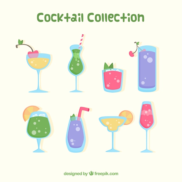 Cocktail collection with flat design