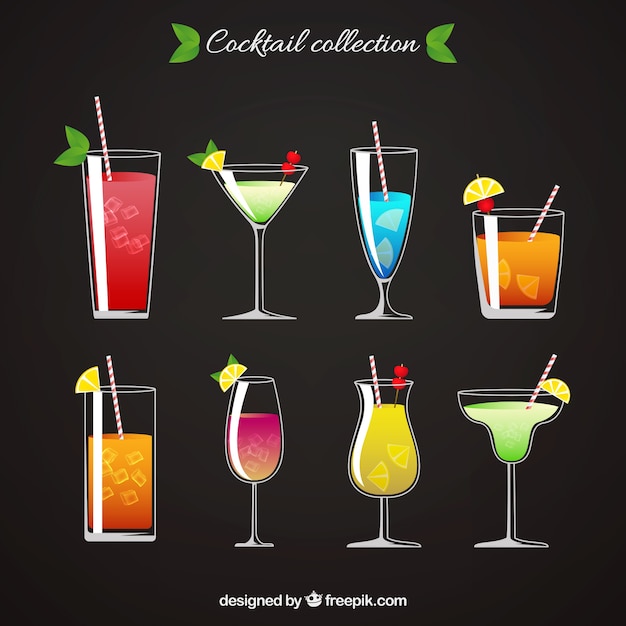 Cocktail collection with flat design