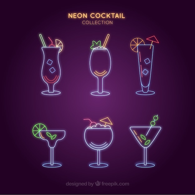 Free Vector cocktail collection with neon lights style