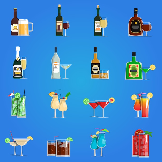 Free Vector cocktail icons flat set