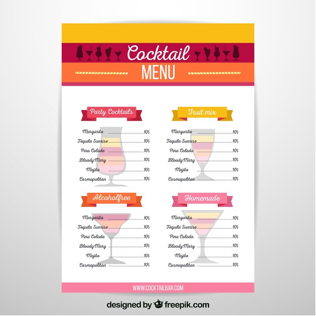 Cocktail menu template in flat design