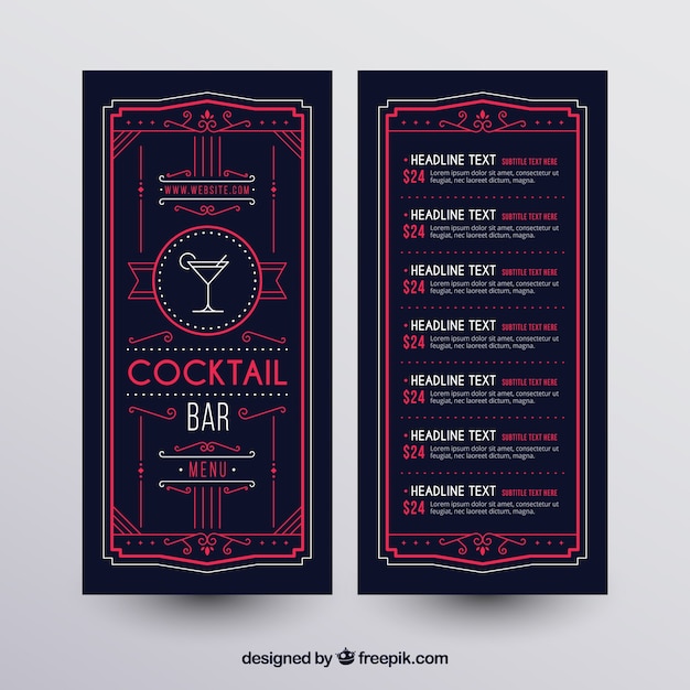 Cocktail menu template with elegant style