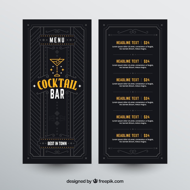 Free Vector cocktail menu template with elegant style