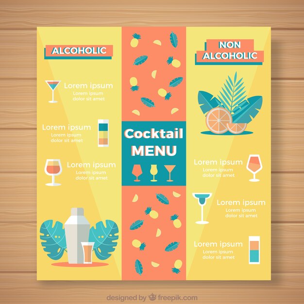 Cocktail menu template with flat design