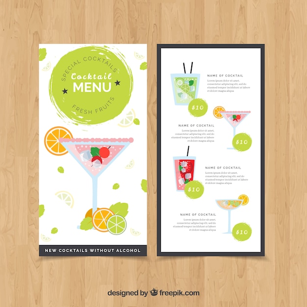 Free Vector cocktail menu template with flat design