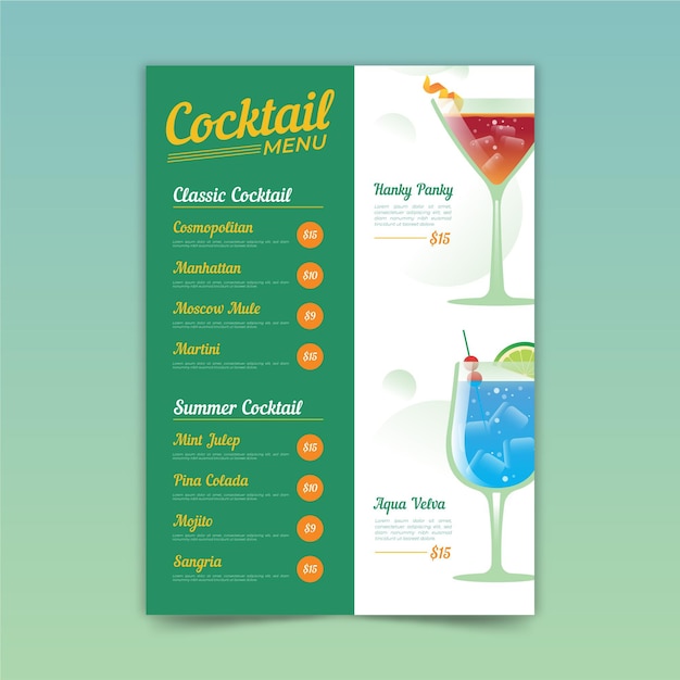 Cocktail menu template