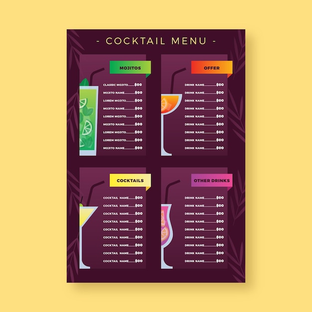 Cocktail menu template