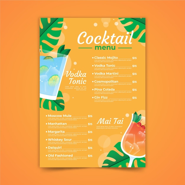 Cocktail menu