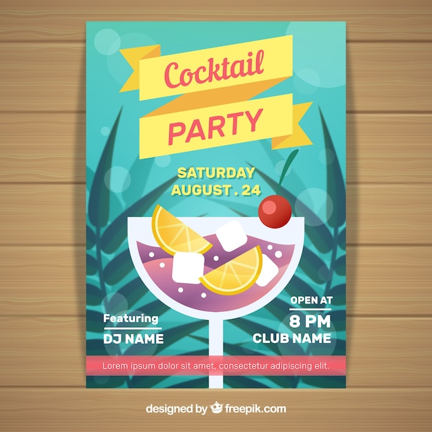 Free Vector cocktail party leaflet with palm leaves