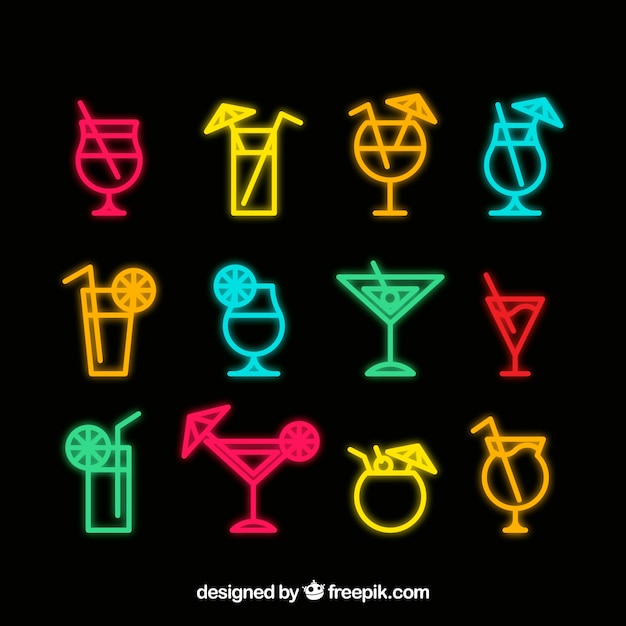 Cocktail sign collection with neon style