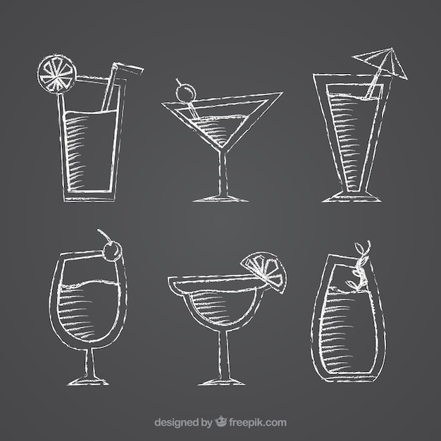 Cocktails collection in blackboard style