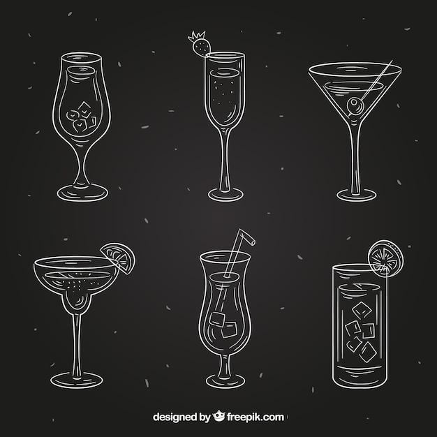 Cocktails collection in blackboard style