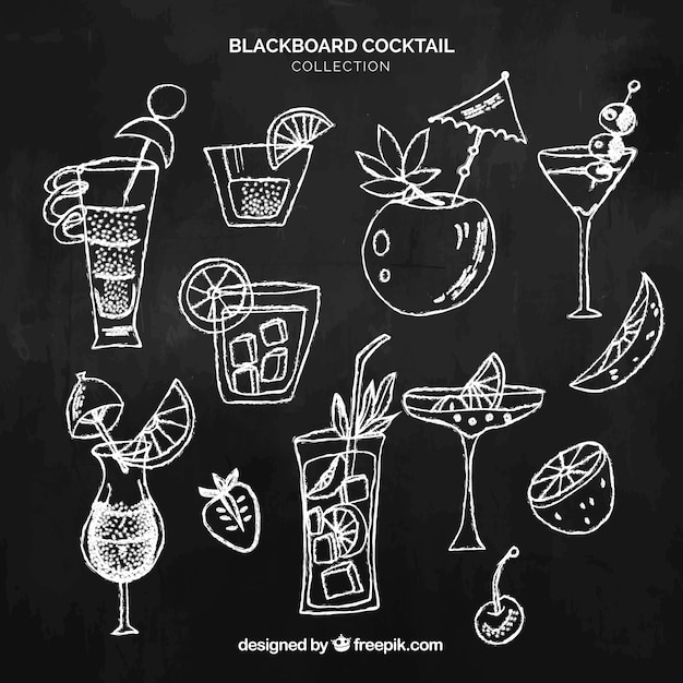 Cocktails collection in blackboard style