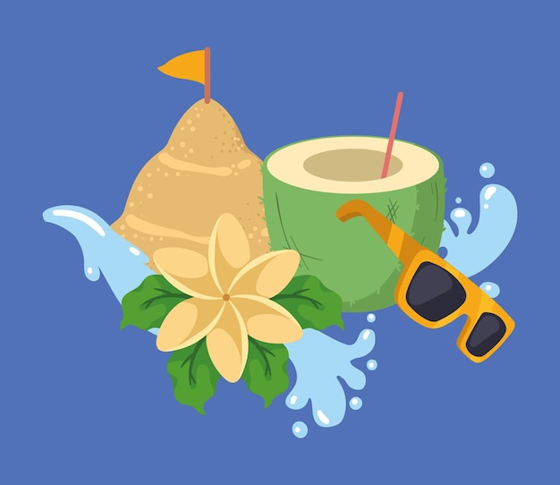 Free Vector coconut cocktail with songkran designs