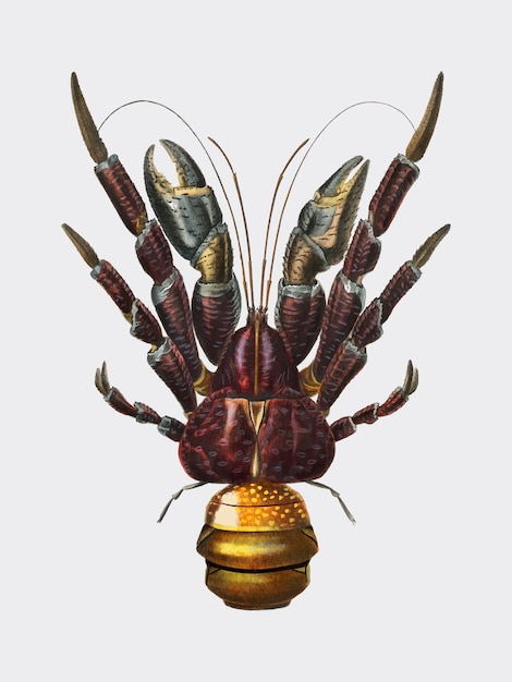 Free vector coconut crab (birgus latroi) illustrated by charles dessalines d orbigny (1806-1876).