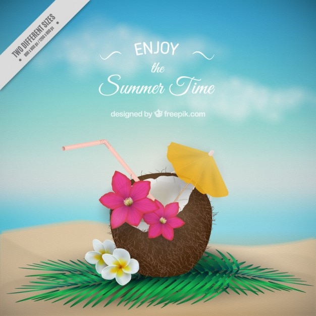 Free Vector coconut with flowers summer background