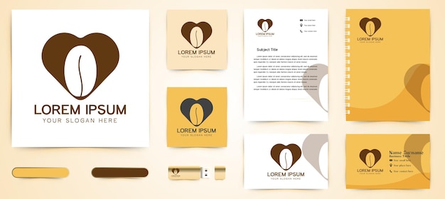 Coffee bean, love coffee shop Logo and business card branding template Designs Inspiration Isolated on White Background