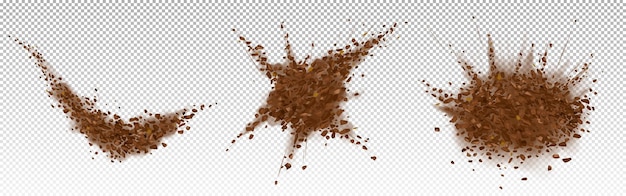 Free Vector coffee beans explosion, ground arabica powder with particles.