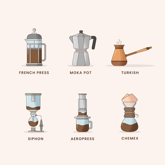 Free Vector coffee brewing methods set