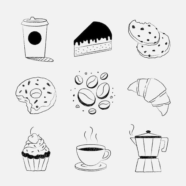 Coffee &amp; cake design doodle vector set