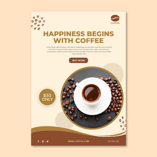 Coffee cup and beans flyer template