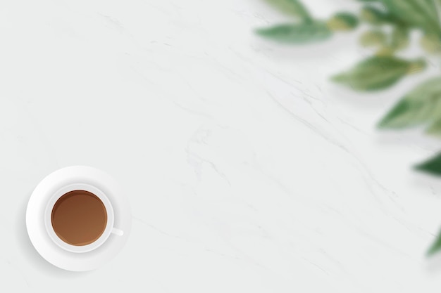 Coffee cup on white marble background