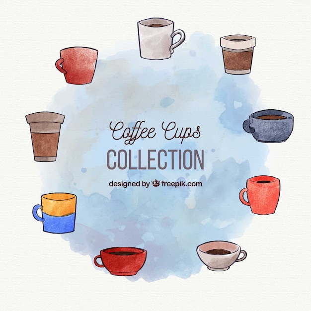 Free Vector coffee cups collection in watercolor style