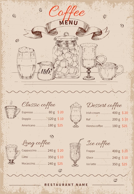 Free vector coffee hand drawn restaurant menu