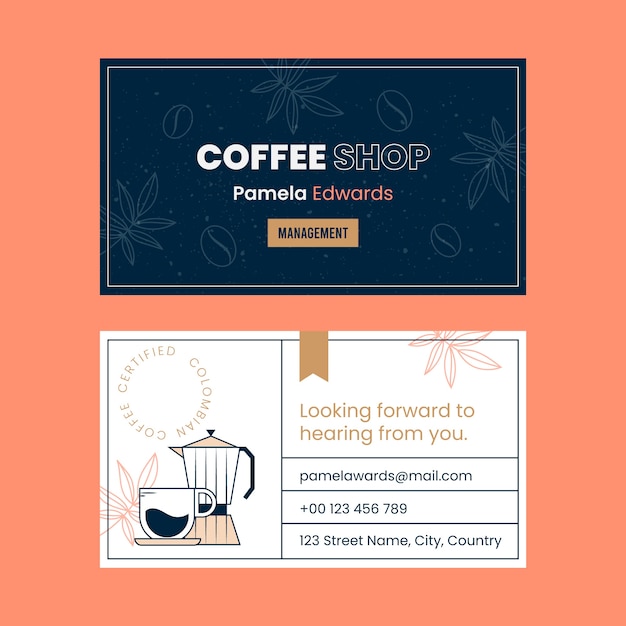 Coffee plantation hand drawn flat business card