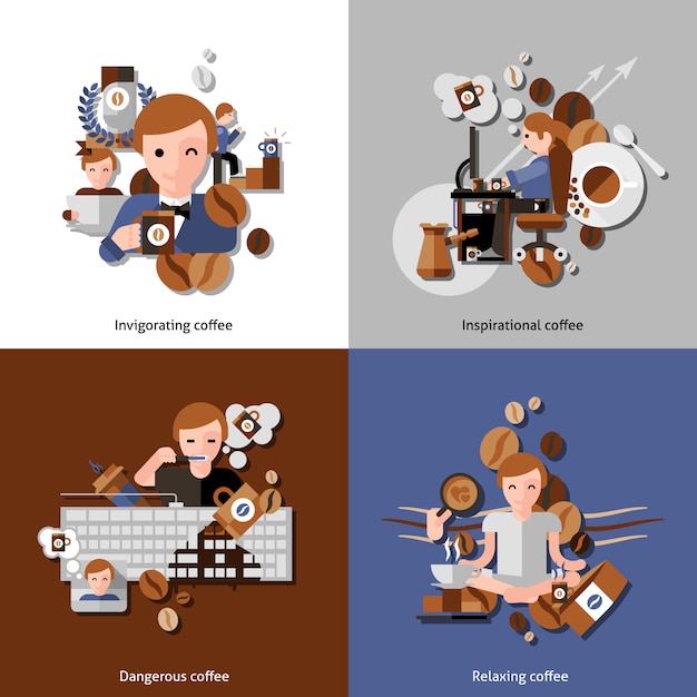 Free vector coffee and relax icons set